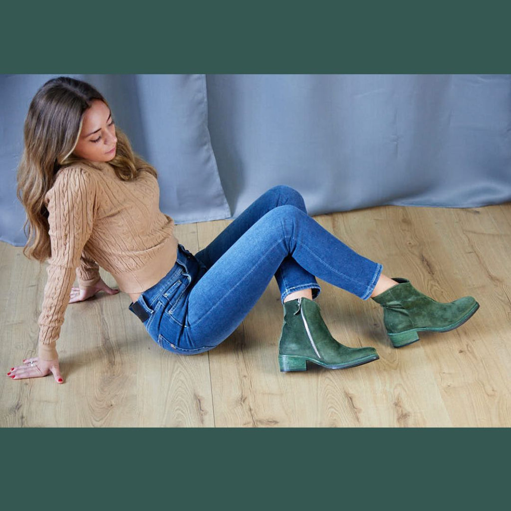 JOSEFIN VERDE - Stivaletto con Zip Donna in Camoscio - HUNDRED100® - HUNDRED100