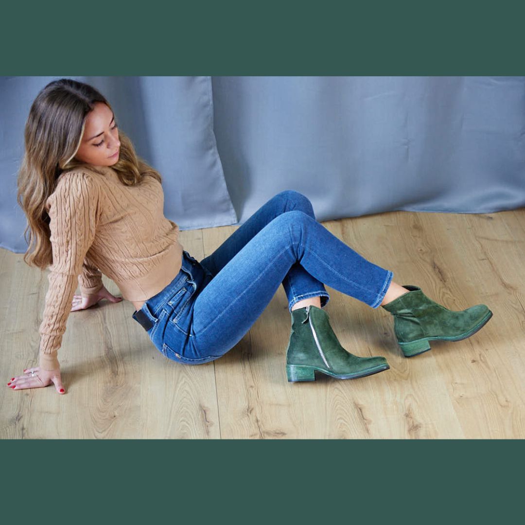 JOSEFIN VERDE - Stivaletto con Zip Donna in Camoscio - HUNDRED100® - HUNDRED100