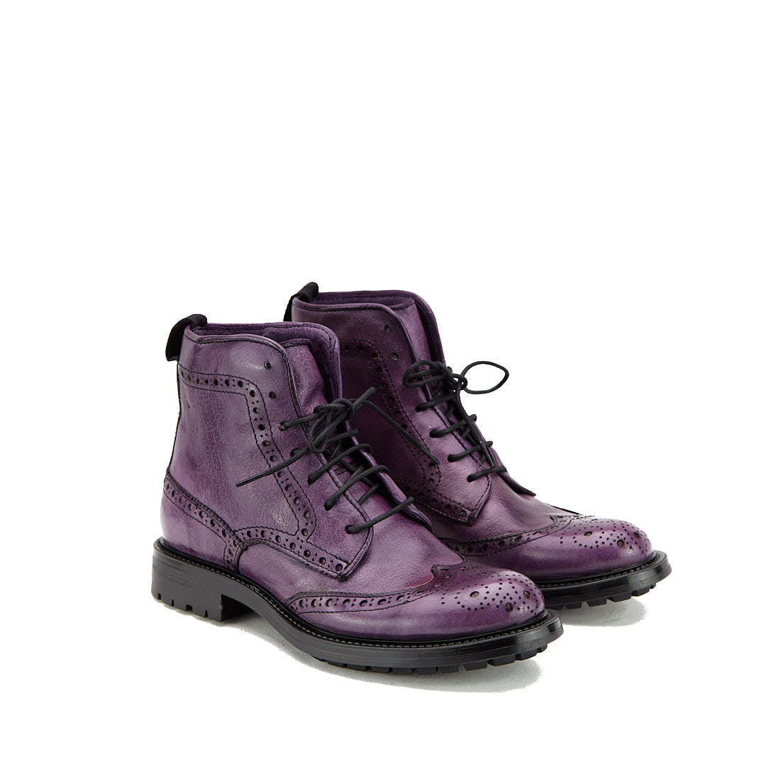 KADWA VIOLA - Stivaletto Stringato Donna in Bufalo Tinto in Capo - HUNDRED100® - HUNDRED100