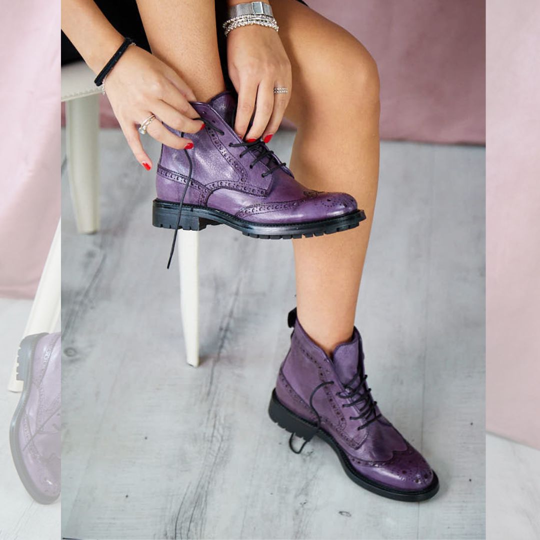 KADWA VIOLA - Stivaletto Stringato Donna in Bufalo Tinto in Capo - HUNDRED100® - HUNDRED100