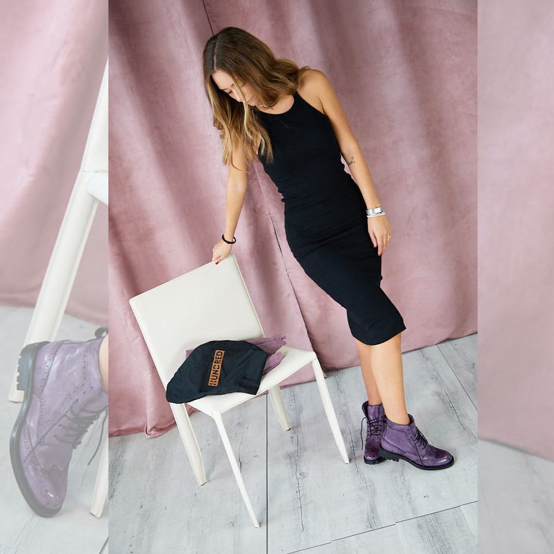 KADWA VIOLA - Stivaletto Stringato Donna in Bufalo Tinto in Capo - HUNDRED100® - HUNDRED100